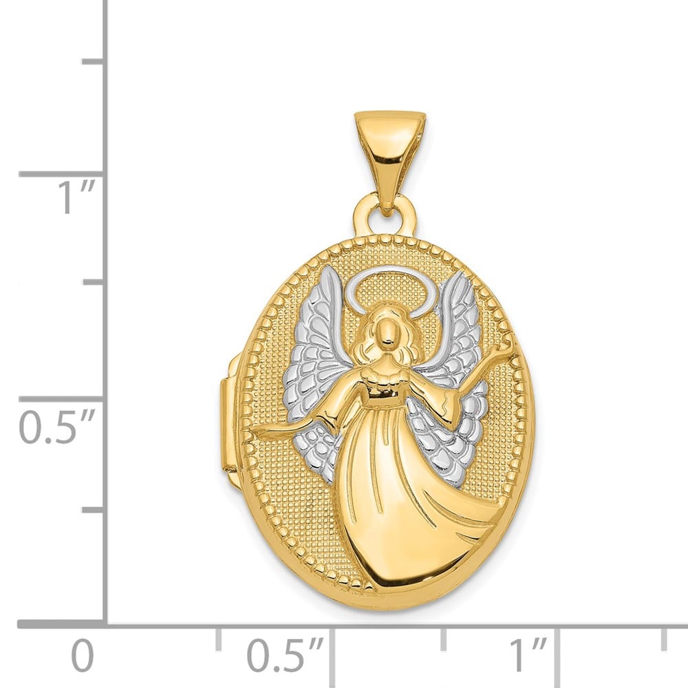 Lovely Rita's Pendants & Charms 14K Yellow Gold Guardian Angel with Poem on Reverse 21mm Oval Locket