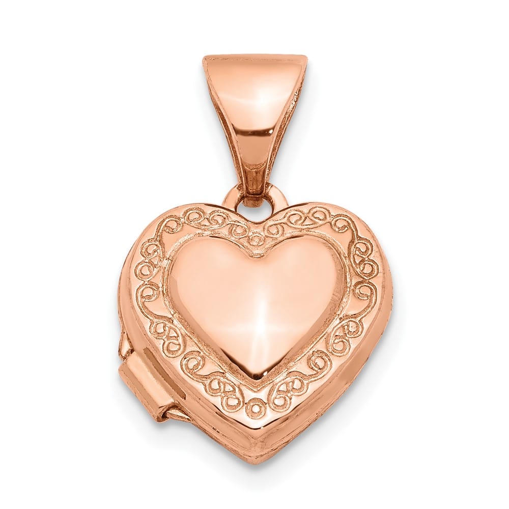 Lovely Rita's Pendants & Charms 14K Rose Gold Scroll Border 10mm Heart Locket