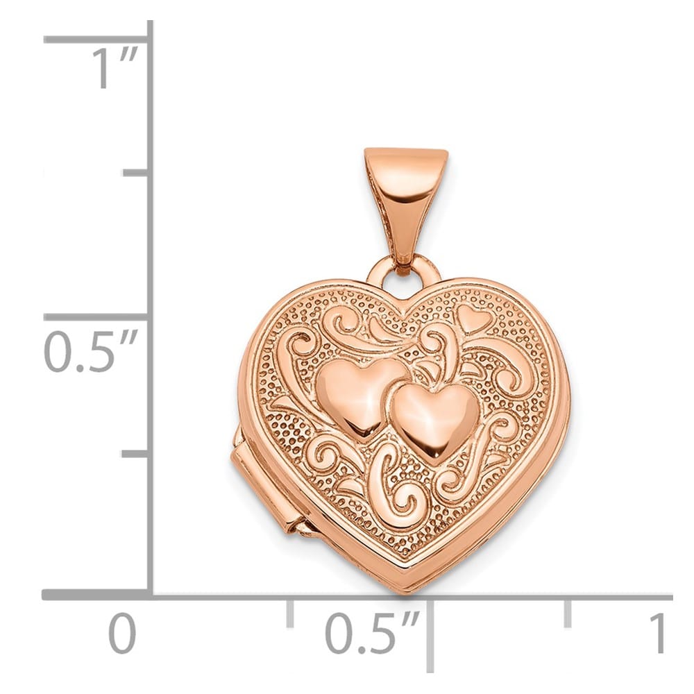 Lovely Rita's Pendants & Charms 14K Rose Gold Two Hearts 15mm Heart Locket