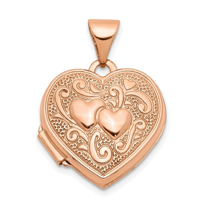 Lovely Rita's Pendants & Charms 14K Rose Gold Two Hearts 15mm Heart Locket