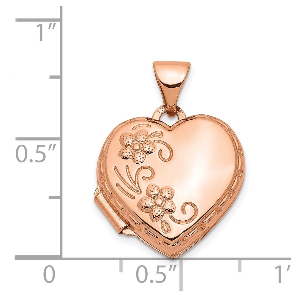 Lovely Rita's Pendants & Charms 14K Rose Gold Floral Reverses to LOVE YOU ALWAYS 15mm Heart Locket