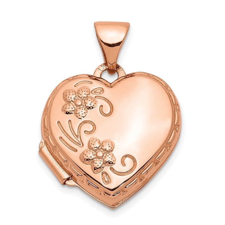 Lovely Rita's Pendants & Charms 14K Rose Gold Floral Reverses to LOVE YOU ALWAYS 15mm Heart Locket
