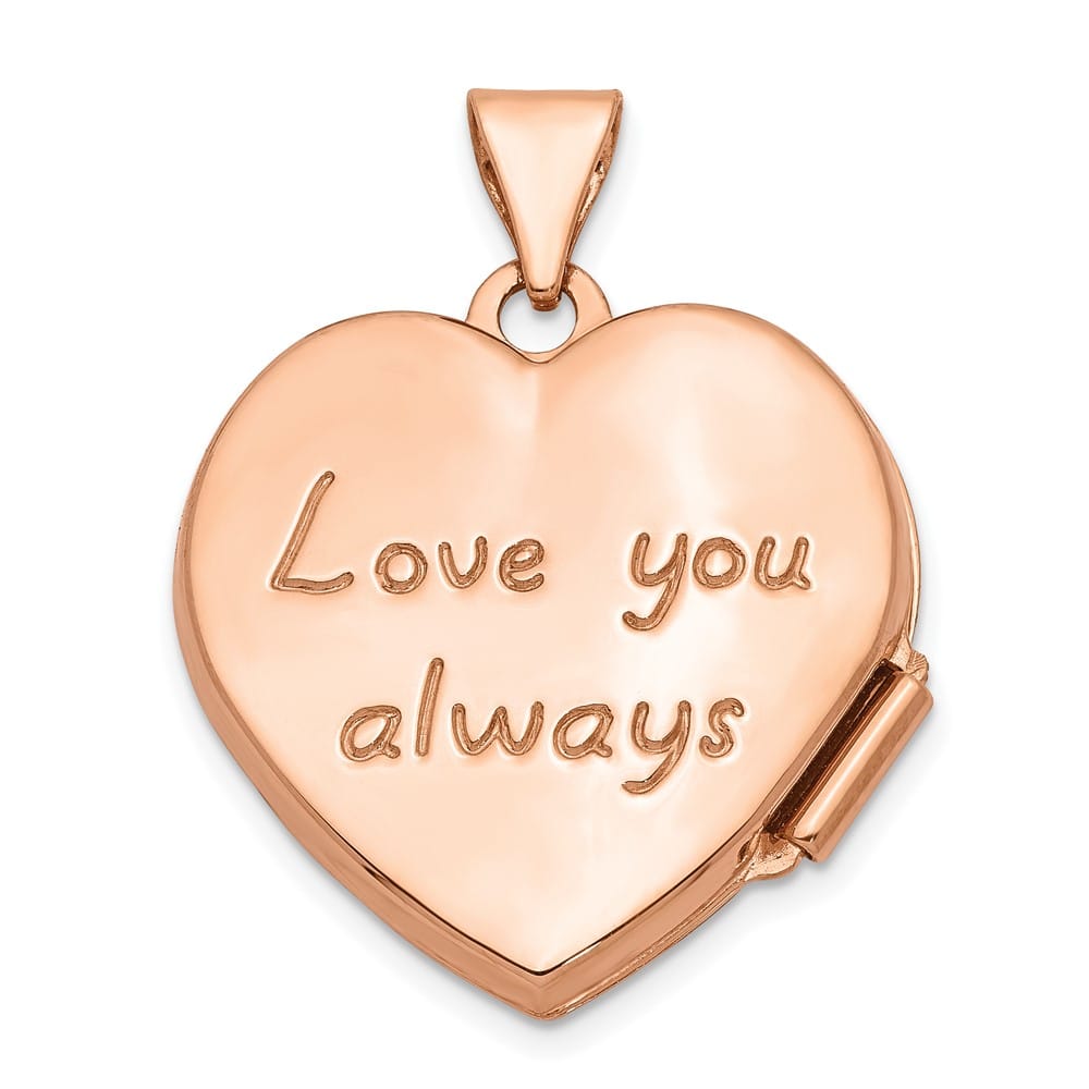Lovely Rita's Pendants & Charms 14K Rose Gold Scrolled Reverses to LOVE YOU ALWAYS 18mm Heart Locket