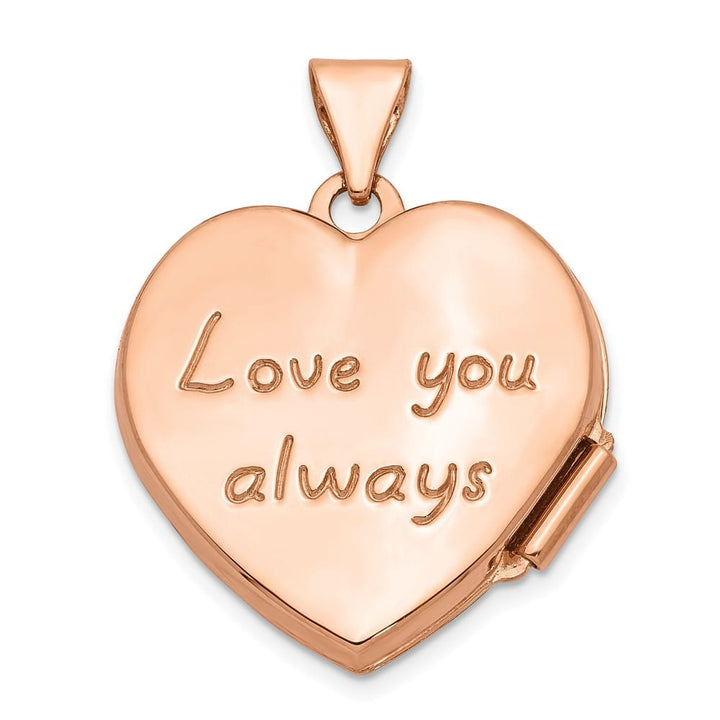 Lovely Rita's Pendants & Charms 14K Rose Gold Scrolled Reverses to LOVE YOU ALWAYS 18mm Heart Locket