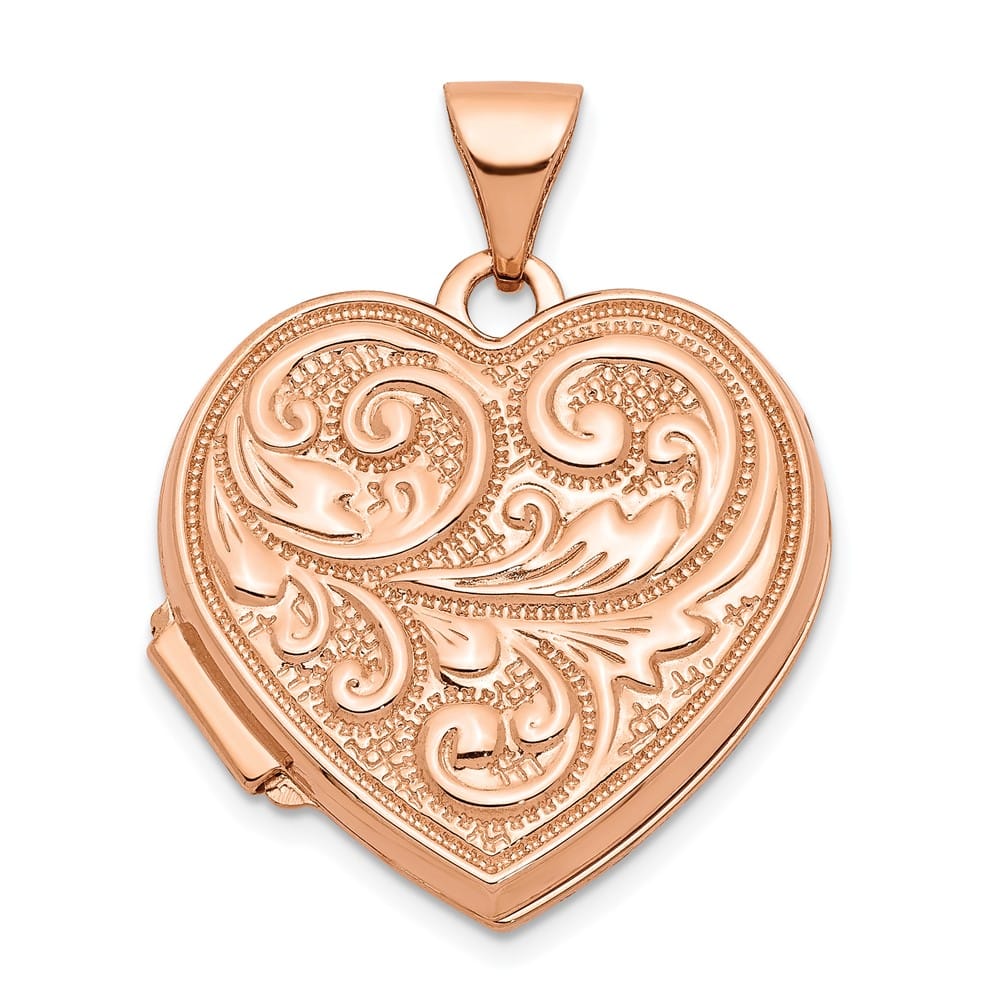 Lovely Rita's Pendants & Charms 14K Rose Gold Scrolled Reverses to LOVE YOU ALWAYS 18mm Heart Locket