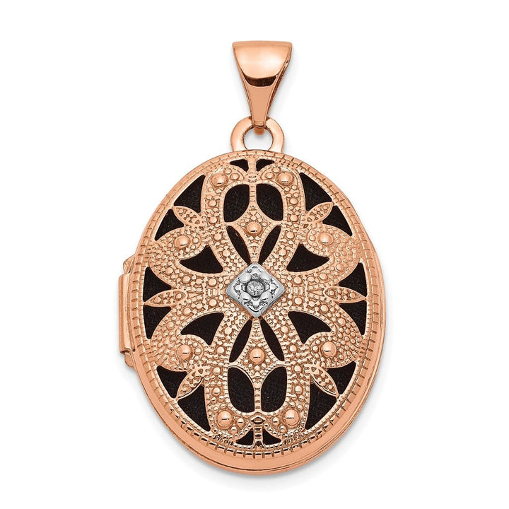 Lovely Rita's Pendants & Charms 14K Rose Gold Diamond Vintage Filigree 21mm Oval Locket