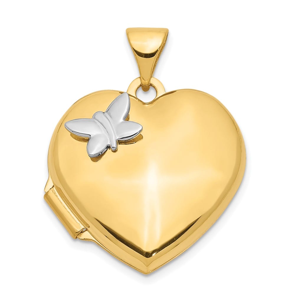 Lovely Rita's Pendants & Charms 14K Two-Tone Gold Two-Tone Polished Butterfly 18mm Heart Locket