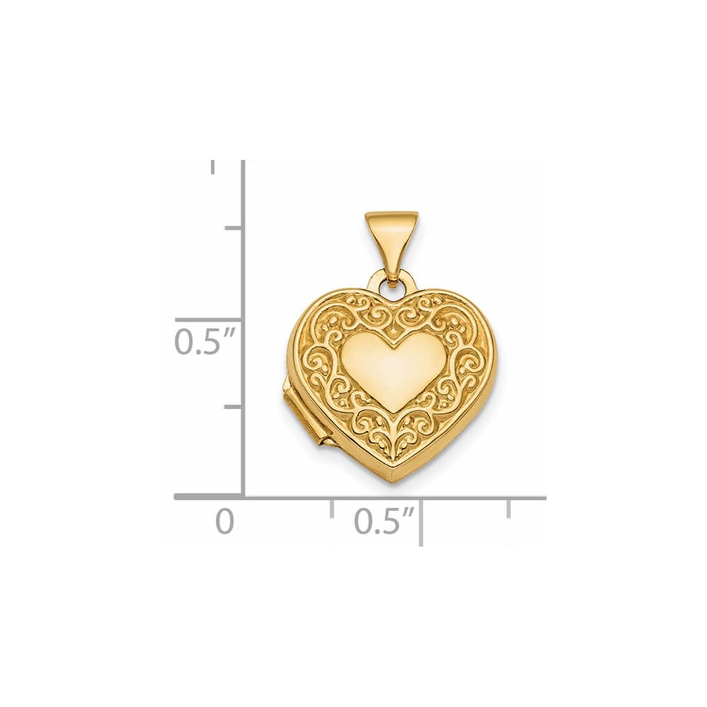 Lovely Rita's Pendants & Charms 14K Yellow Gold Fancy Scroll Design Reversible 15mm Heart Locket