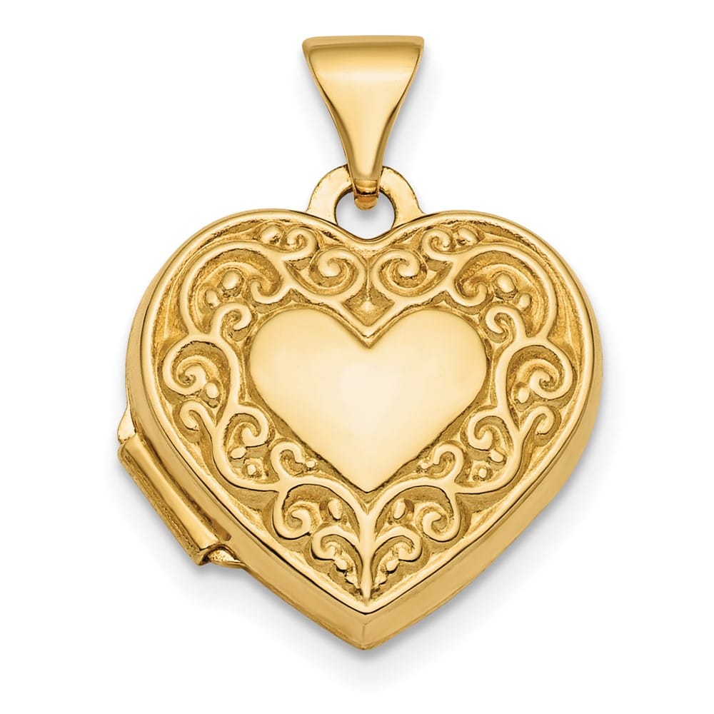 Lovely Rita's Pendants & Charms 14K Yellow Gold Fancy Scroll Design Reversible 15mm Heart Locket