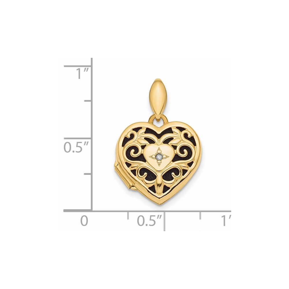 Lovely Rita's Pendants & Charms 14K Yellow Gold Diamond Filigree with Black Fabric 15mm Heart Locket