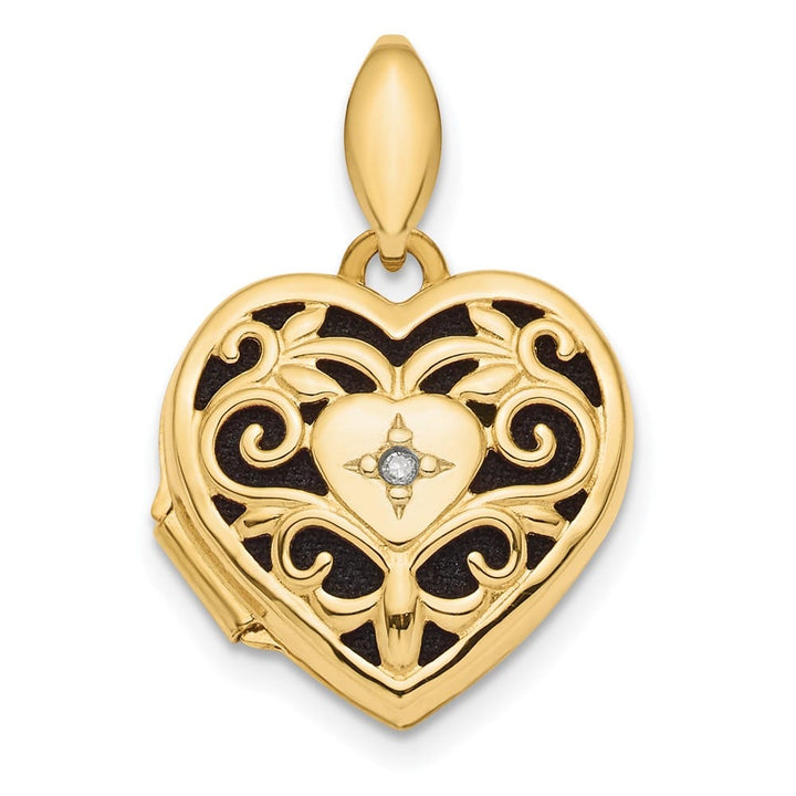 Lovely Rita's Pendants & Charms 14K Yellow Gold Diamond Filigree with Black Fabric 15mm Heart Locket