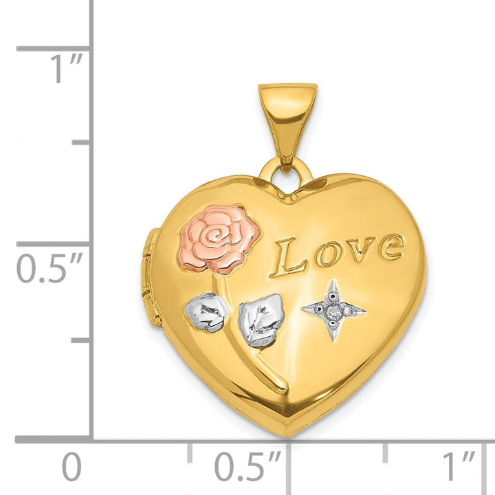 Lovely Rita's Pendants & Charms 14K Yellow Gold LOVE Rose and Diamond Star 19mm Heart Locket
