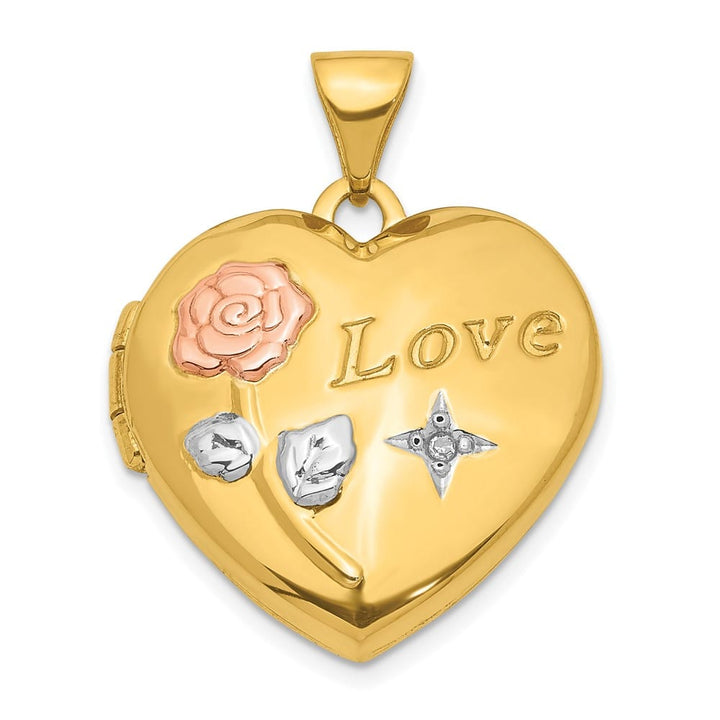 Lovely Rita's Pendants & Charms 14K Yellow Gold LOVE Rose and Diamond Star 19mm Heart Locket