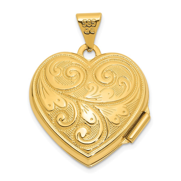 Lovely Rita's Pendants & Charms 14K Yellow Gold Scroll Design Reversible 19mm Heart Locket
