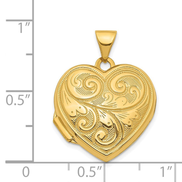 Lovely Rita's Pendants & Charms 14K Yellow Gold Scroll Design Reversible 19mm Heart Locket