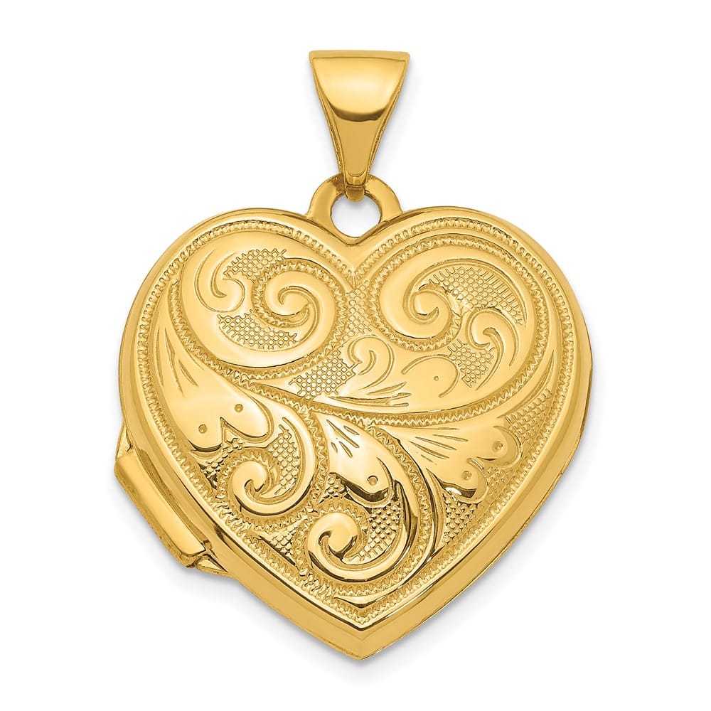 Lovely Rita's Pendants & Charms 14K Yellow Gold Scroll Design Reversible 19mm Heart Locket