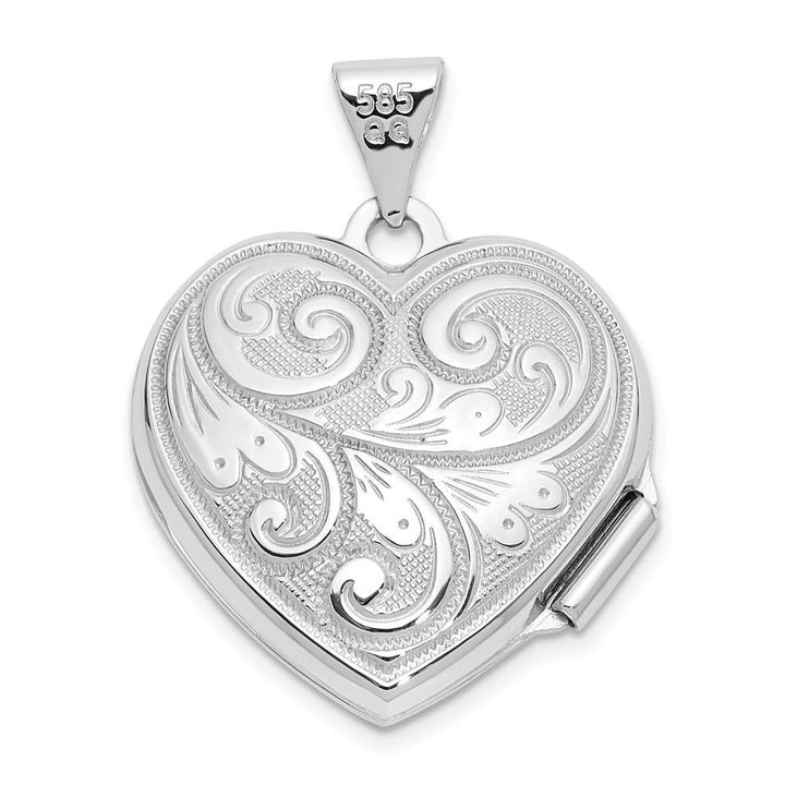 Lovely Rita's Pendants & Charms 14K White Gold Scroll Design Reversible 19mm Heart Locket