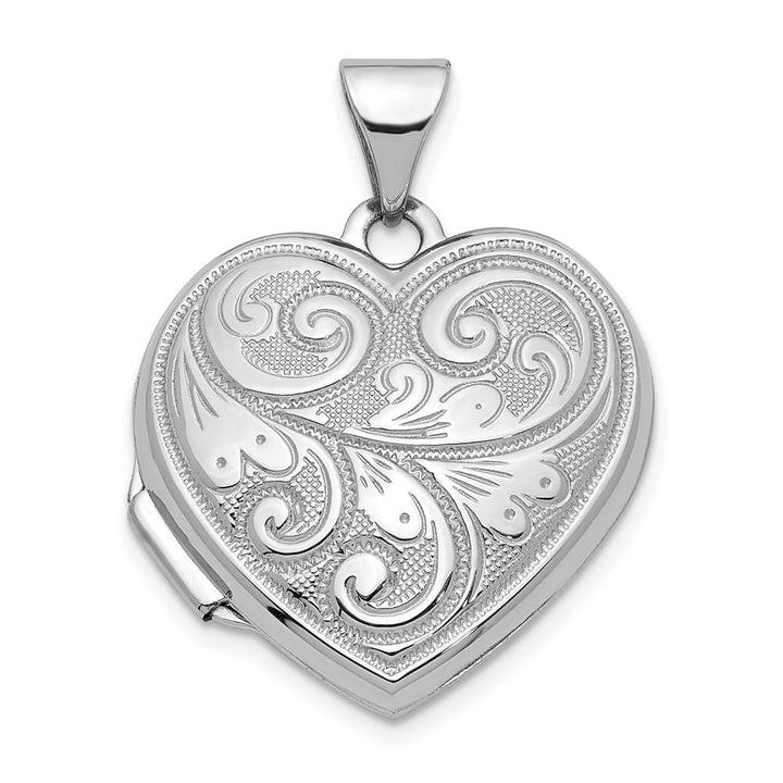 Lovely Rita's Pendants & Charms 14K White Gold Scroll Design Reversible 19mm Heart Locket