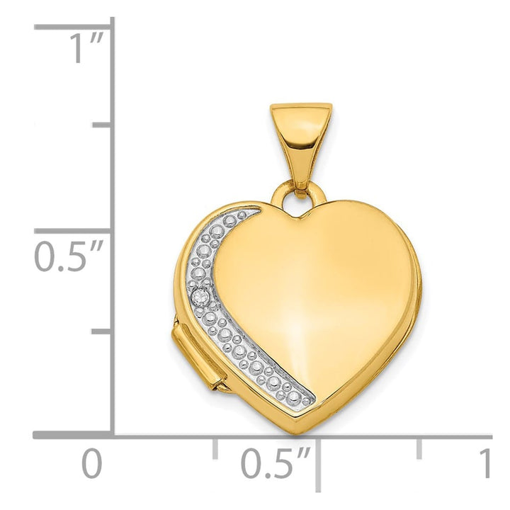 Lovely Rita's Pendants & Charms 14K Yellow Gold Polished and Textured Diamond 16mm Heart Locket