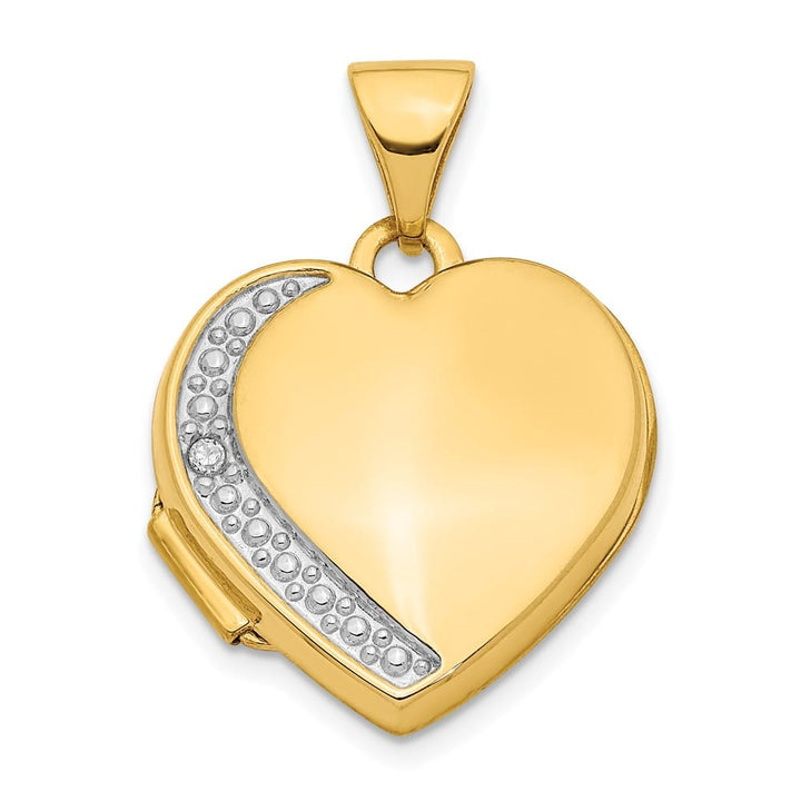 Lovely Rita's Pendants & Charms 14K Yellow Gold Polished and Textured Diamond 16mm Heart Locket