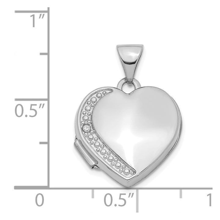 Lovely Rita's Pendants & Charms 14K White Gold Polished and Textured Diamond 16mm Heart Locket