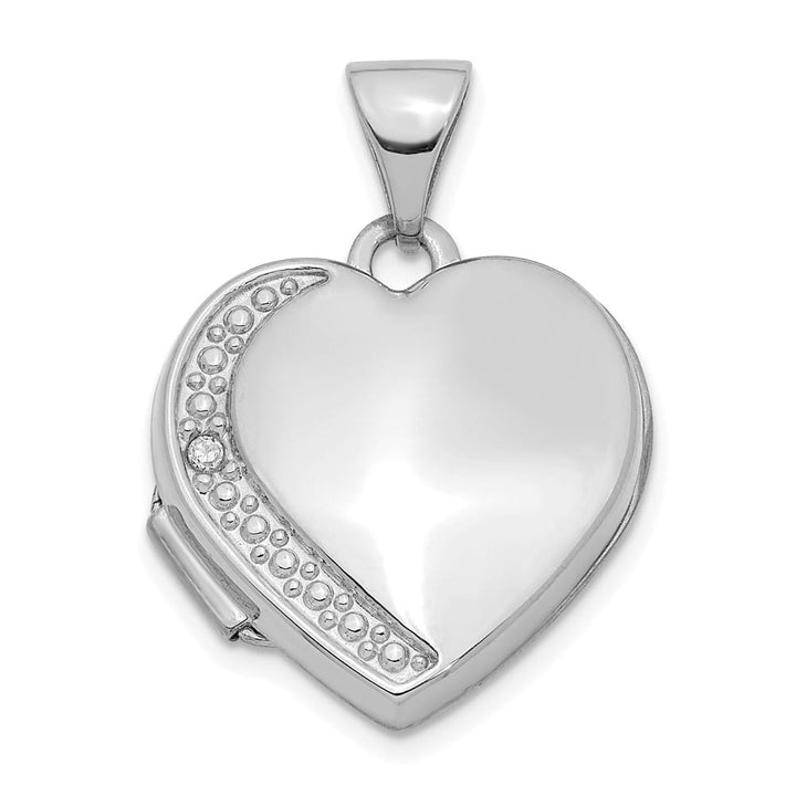 Lovely Rita's Pendants & Charms 14K White Gold Polished and Textured Diamond 16mm Heart Locket