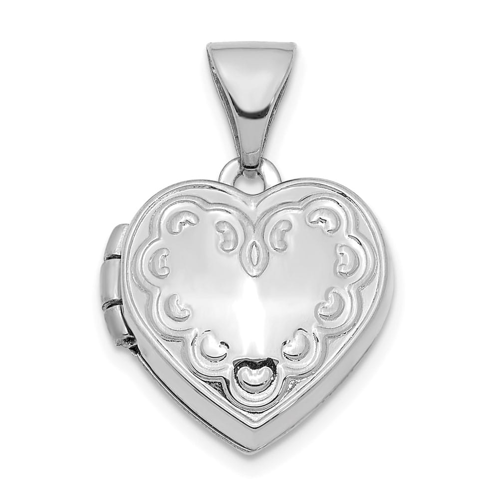 Lovely Rita's Pendants & Charms 14K White Gold Heart Border 13mm Heart Locket