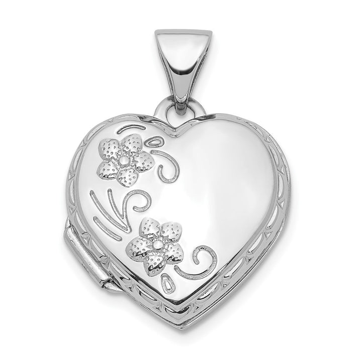 Lovely Rita's Pendants & Charms 14K White Gold Floral 15mm Heart Locket