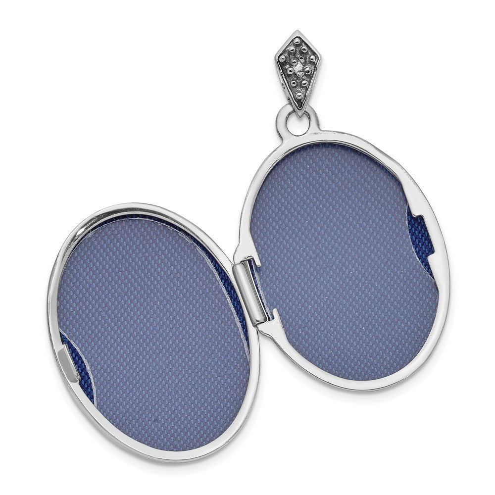Lovely Rita's Pendants & Charms 14K White Gold D.C. Cut-Out Tree with Blue Fabric 23mm Oval Locket