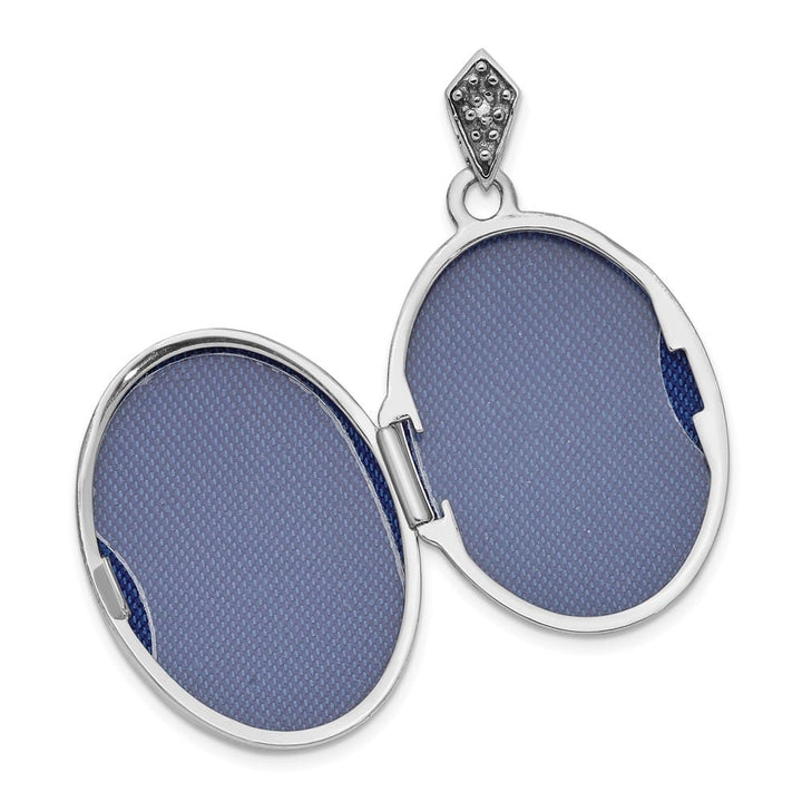 Lovely Rita's Pendants & Charms 14K White Gold D.C. Cut-Out Tree with Blue Fabric 23mm Oval Locket