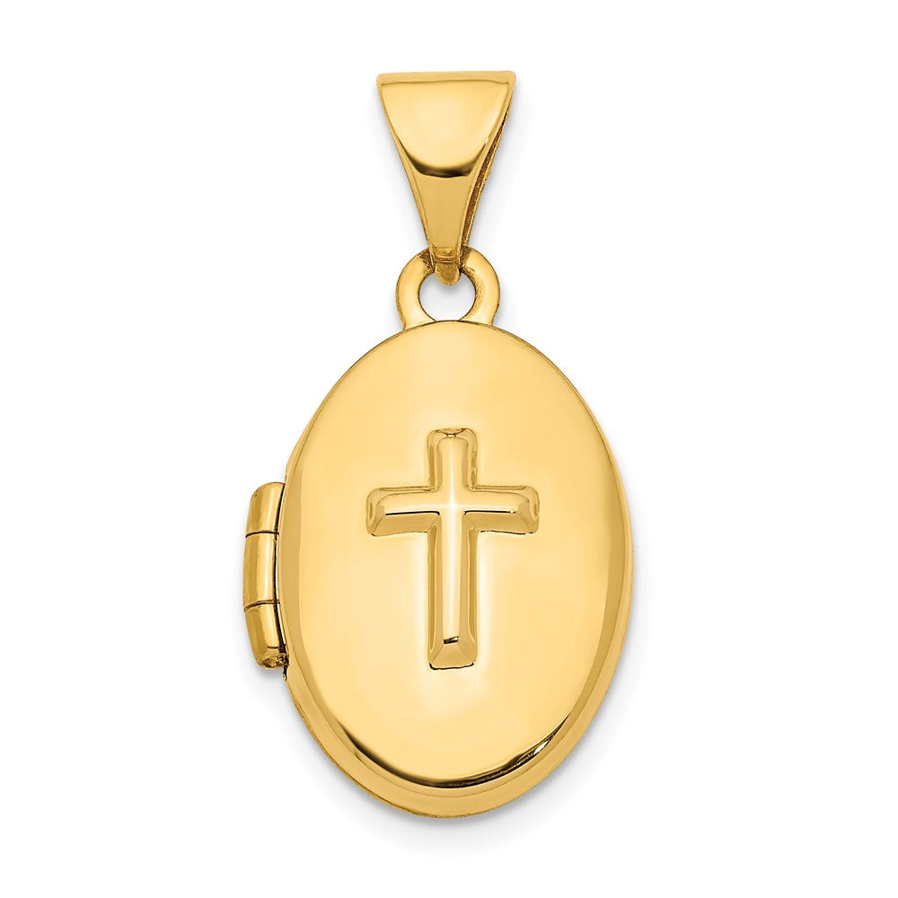 Lovely Rita's Pendants & Charms 14K Yellow Gold Raised Cross 16mm Oval Locket Pendant
