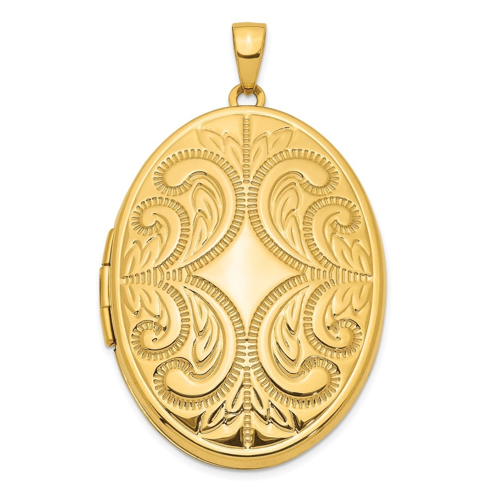 Lovely Rita's Pendants & Charms 14K Yellow Gold Fancy Engraved 38mm Oval Family Locket Holds 6 Photos