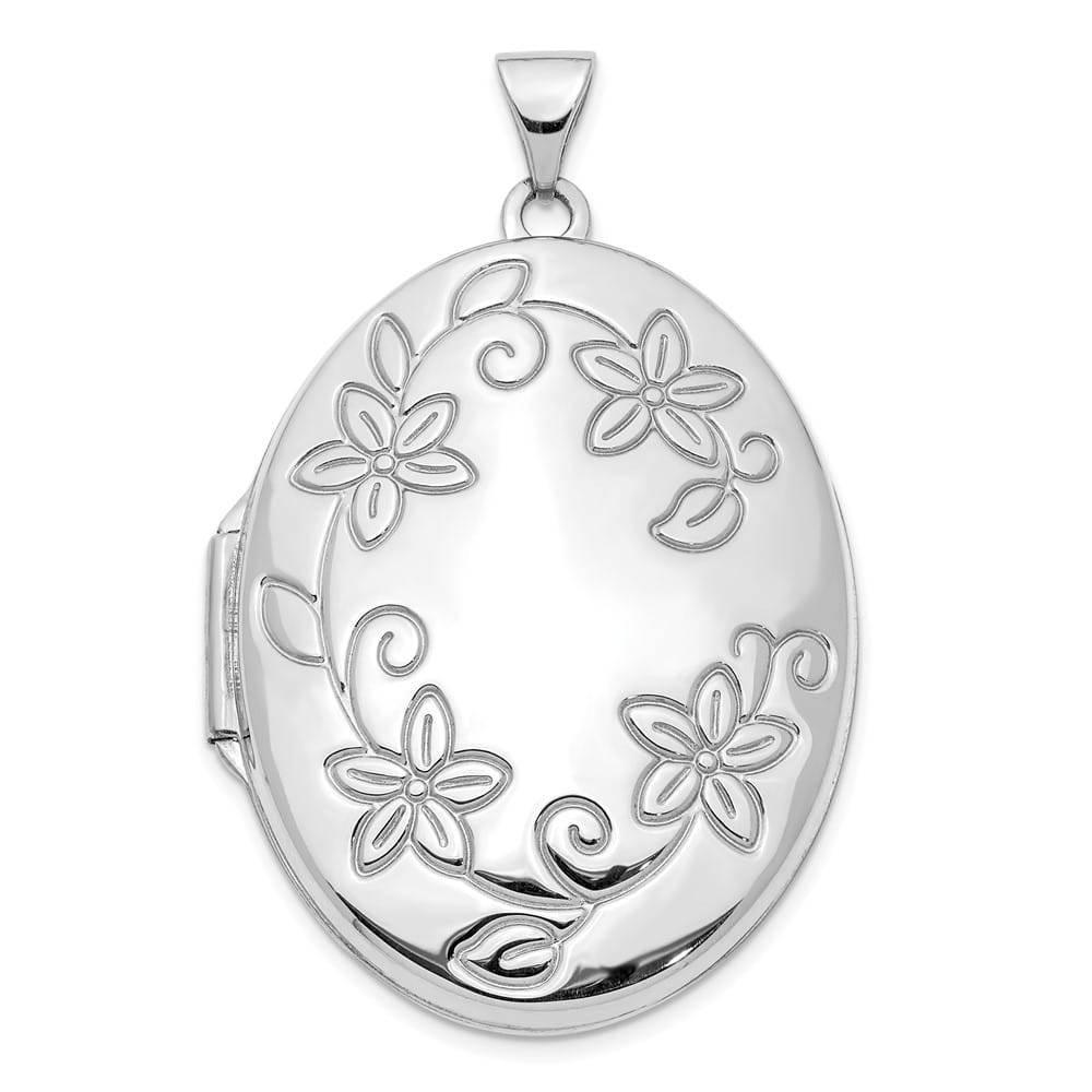 Lovely Rita's Pendants & Charms 14K White Gold Floral Border 33mm Oval Locket