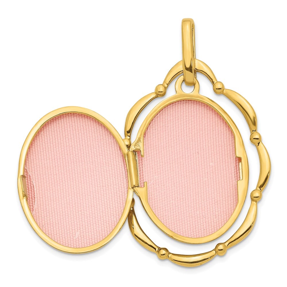 Lovely Rita's Pendants & Charms 14K Yellow Gold Dancing Floral Border in Scalloped 24mm Oval Locket
