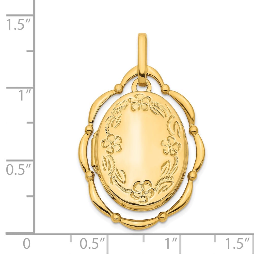 Lovely Rita's Pendants & Charms 14K Yellow Gold Dancing Floral Border in Scalloped 24mm Oval Locket