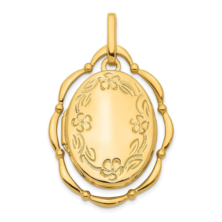 Lovely Rita's Pendants & Charms 14K Yellow Gold Dancing Floral Border in Scalloped 24mm Oval Locket