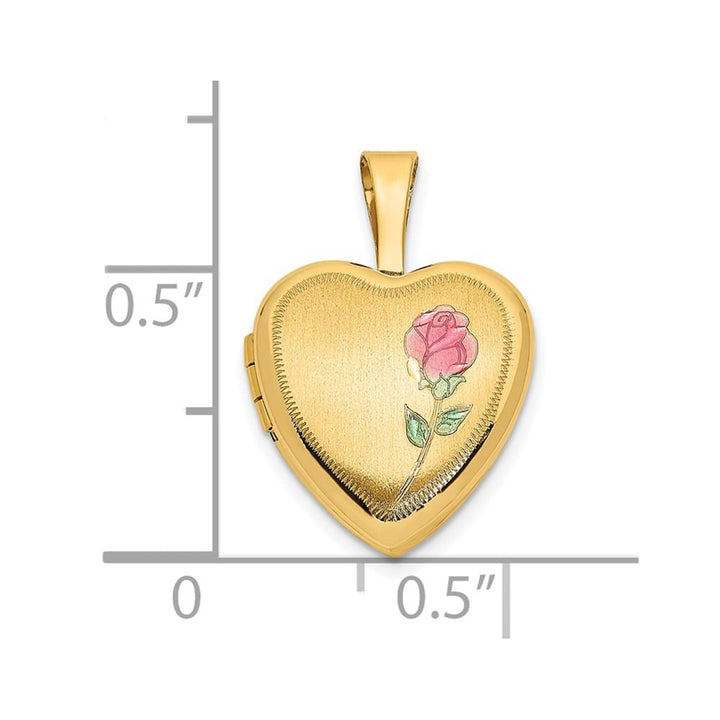 Lovely Rita's Pendants & Charms 14K Yellow Gold with Pink and Green Enamel Rose 12mm Heart Locket