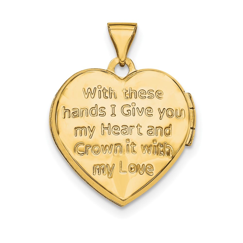 Lovely Rita's Pendants & Charms 14K Yellow Gold Diamond Claddagh with Poem 18mm Heart Locket