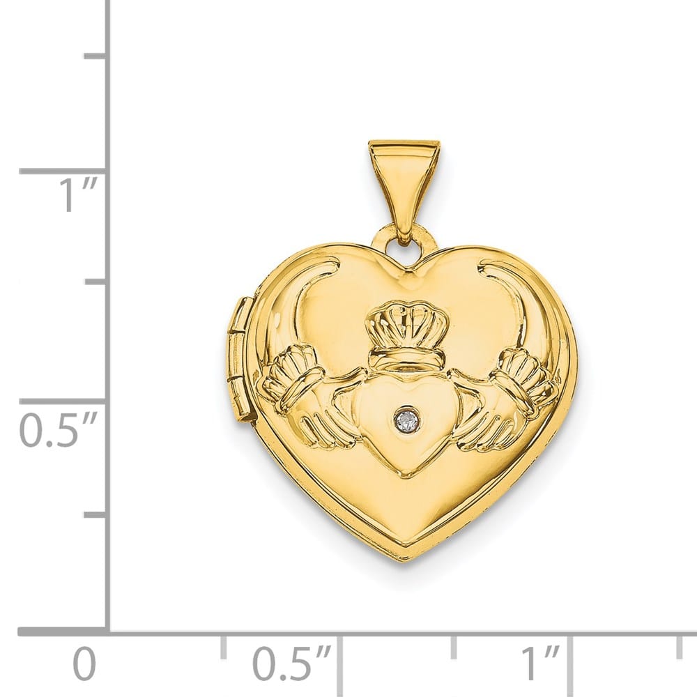 Lovely Rita's Pendants & Charms 14K Yellow Gold Diamond Claddagh with Poem 18mm Heart Locket