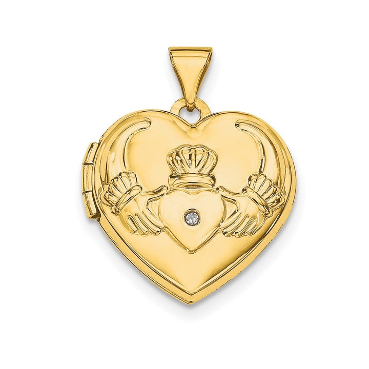 Lovely Rita's Pendants & Charms 14K Yellow Gold Diamond Claddagh with Poem 18mm Heart Locket