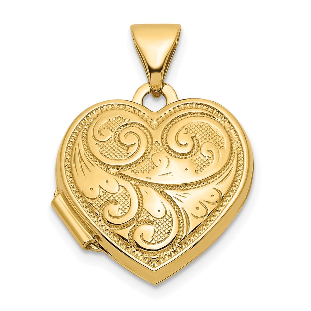 Lovely Rita's Pendants & Charms 14K Yellow Gold Reversible Swirl Design 15mm Heart Locket