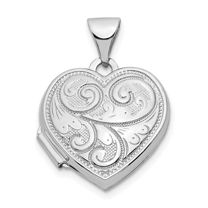Lovely Rita's Pendants & Charms 14K White Gold Reversible Swirl Design 15mm Heart Locket