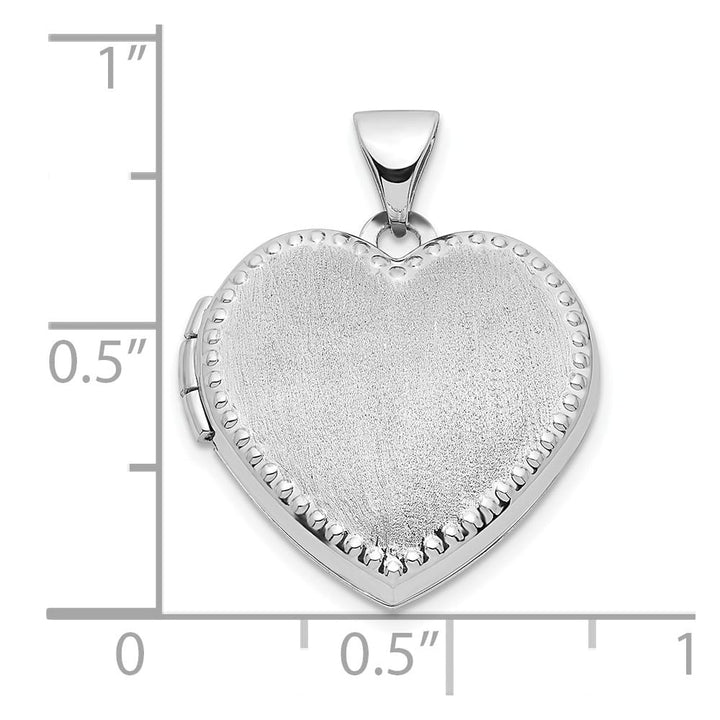 Lovely Rita's Pendants & Charms 14K White Gold Brushed with Beaded Edge 18mm Heart Locket