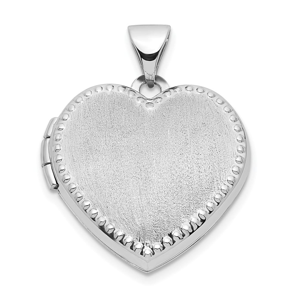 Lovely Rita's Pendants & Charms 14K White Gold Brushed with Beaded Edge 18mm Heart Locket