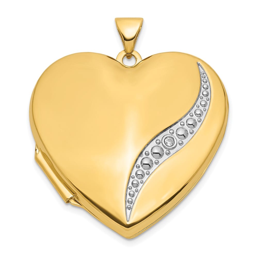 Lovely Rita's Pendants & Charms 14K Yellow Gold Wave Diamond 27mm Heart Locket