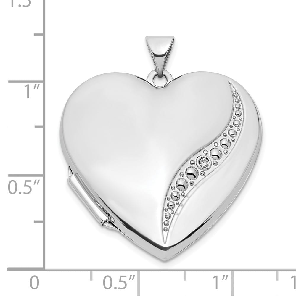 Lovely Rita's Pendants & Charms 14K White Gold Wave Diamond 27mm Heart Locket