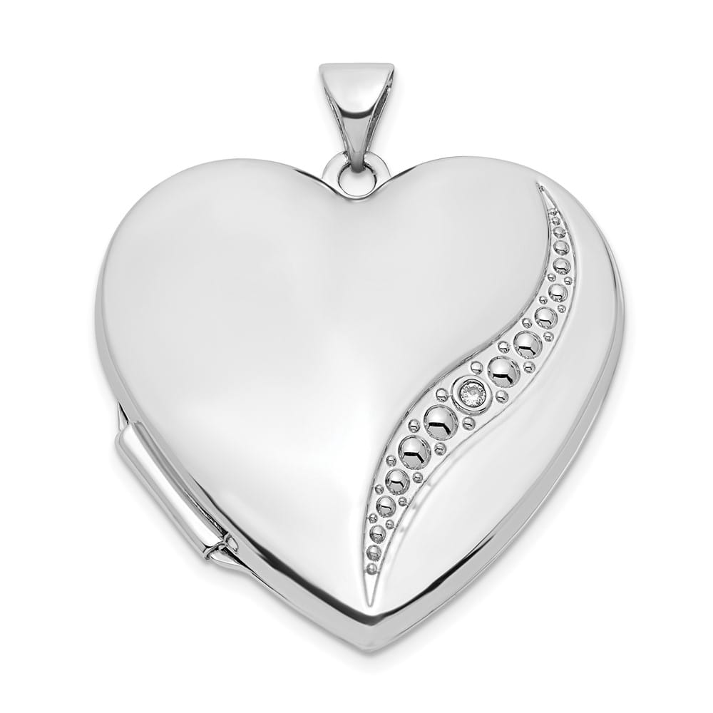 Lovely Rita's Pendants & Charms 14K White Gold Wave Diamond 27mm Heart Locket