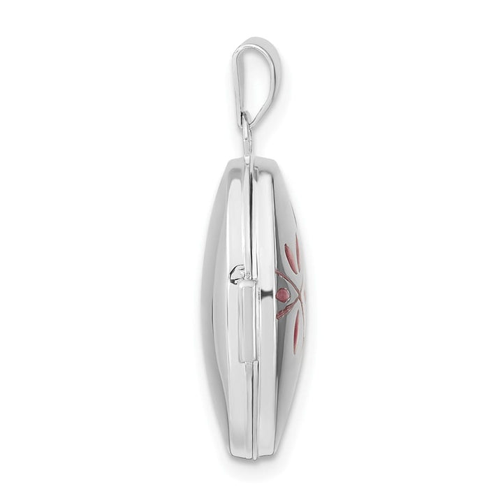 Lovely Rita's Pendants & Charms 14K White Gold Pink Enamel Leaves 19mm Oval Locket