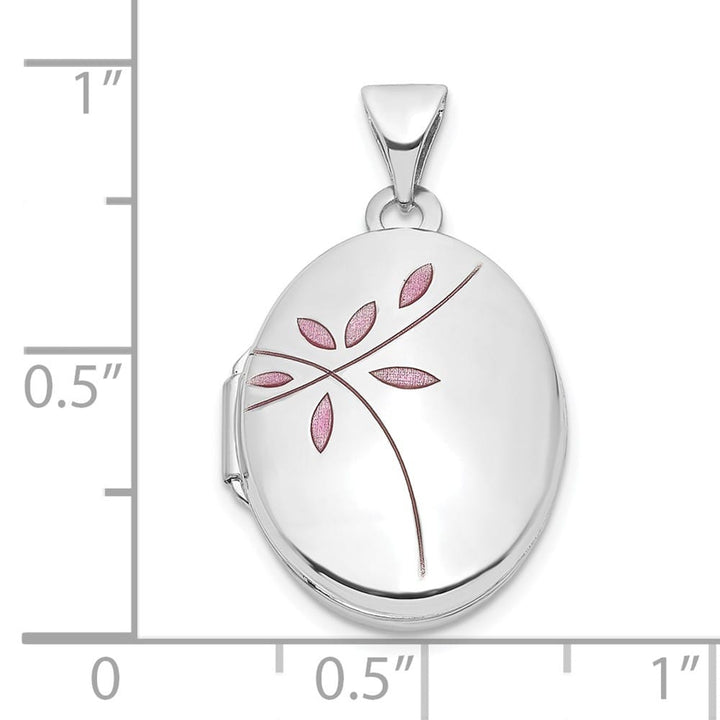 Lovely Rita's Pendants & Charms 14K White Gold Pink Enamel Leaves 19mm Oval Locket