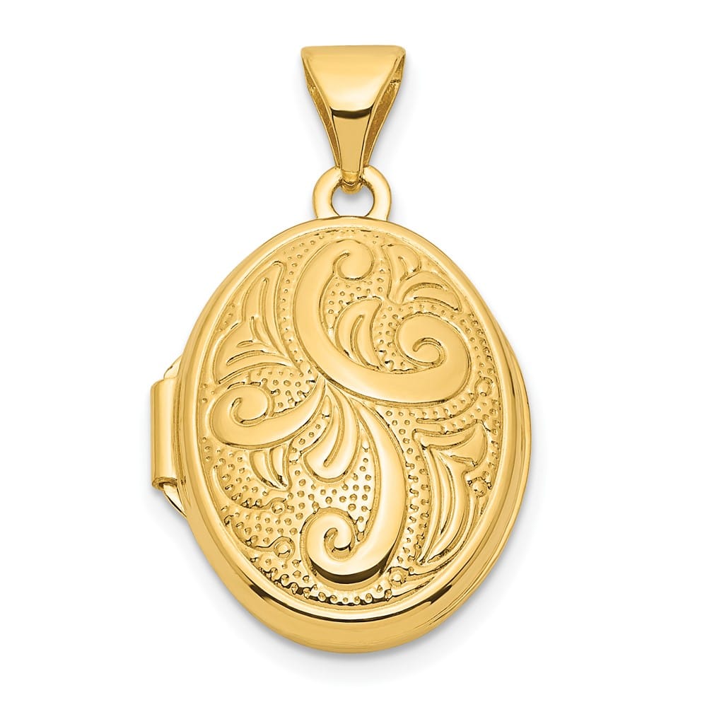 Lovely Rita's Pendants & Charms 14K Yellow Gold Swirl Design 17mm Oval Locket